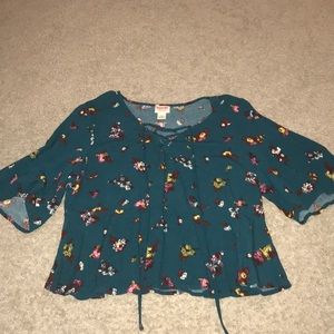 Cute Dark Green Flowy Short with Floral detail